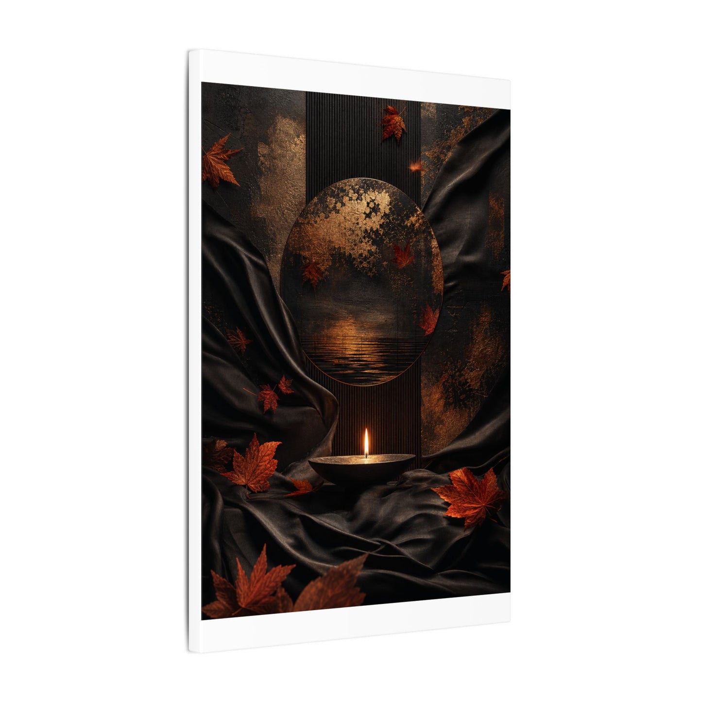 Silk Drape Autumn Canvas Art | Dark Japandi Moody Design