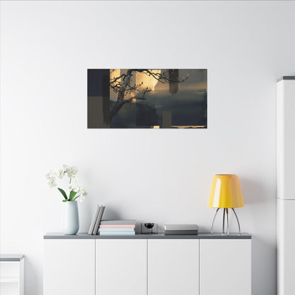 Golden Hour Pine Tree Canvas Art - Dark Japandi Kanso