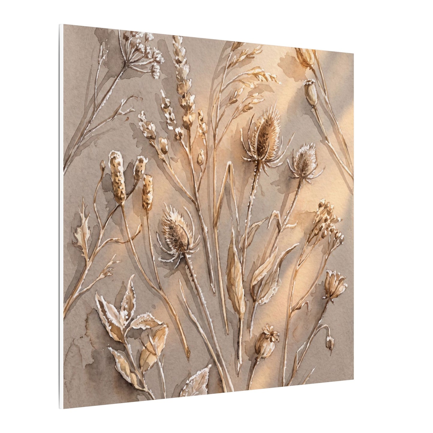 Japandi Dried Flowers in Golden Hour | Watercolor Canvas Art