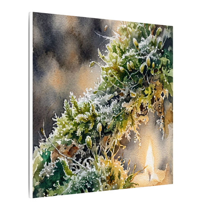 Winter Moss Close Up Watercolor Canvas Art | Neutral Decor