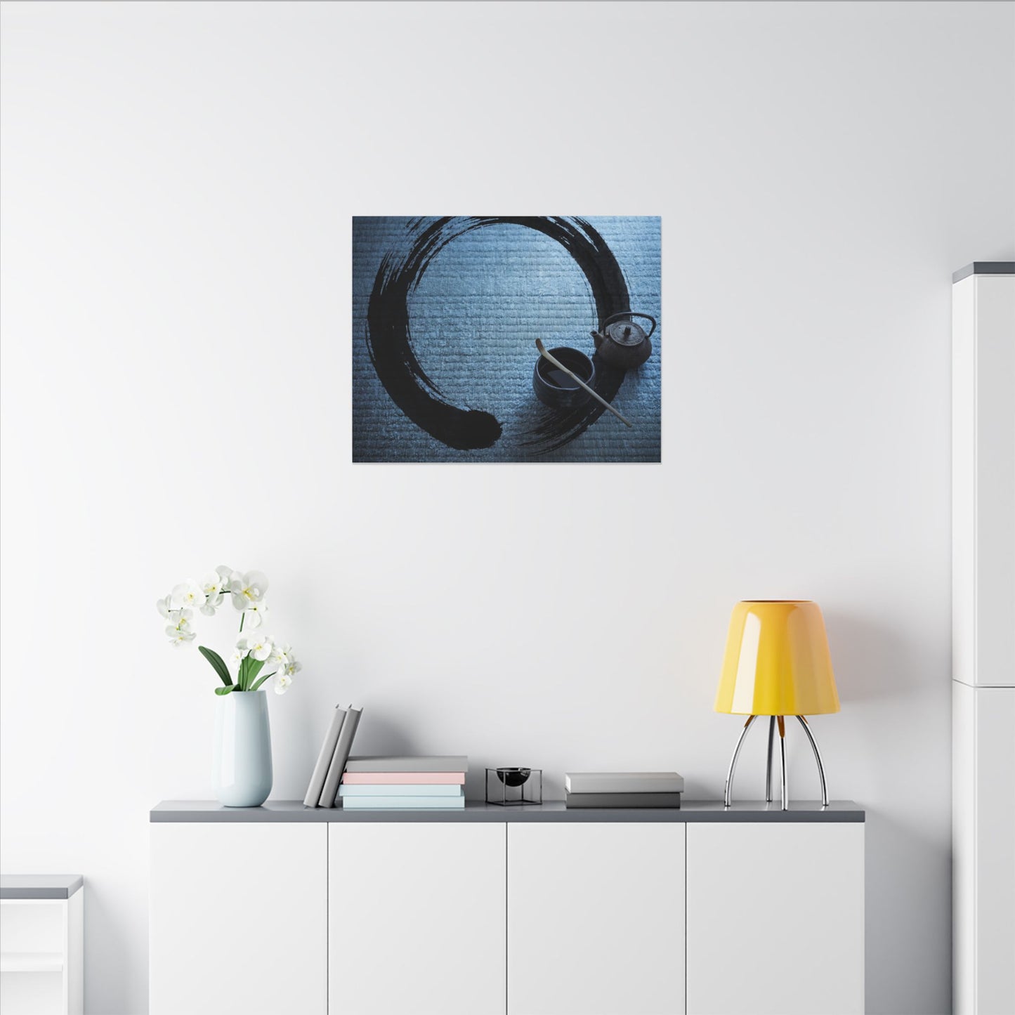 Winter Tea Ceremony Enso Canvas Art | Peaceful Decor