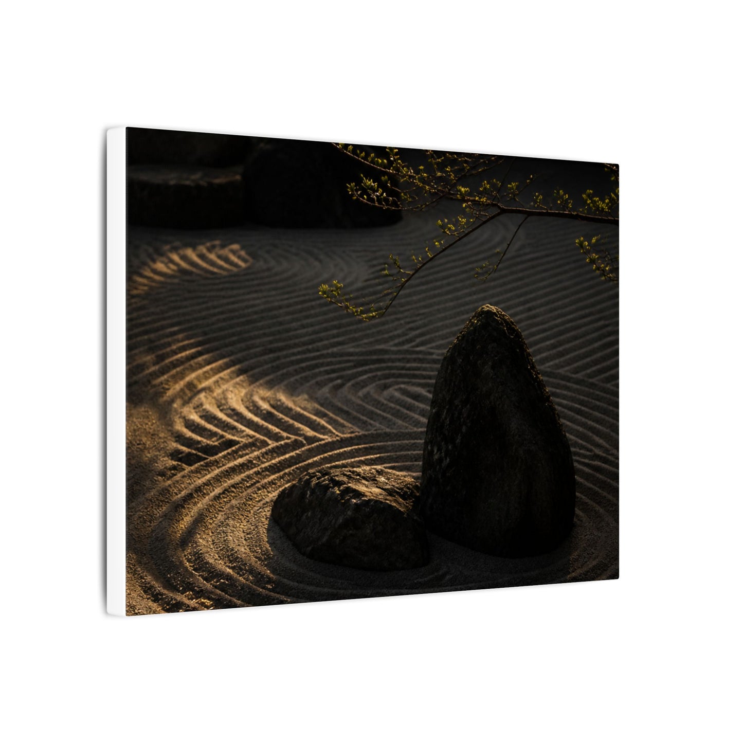 Ma Rock Garden Canvas Art - Dark Japandi Shadow Zen