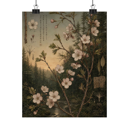 Cottagecore Cherry Blossom in Dawn | Herbarium Wall Art Print