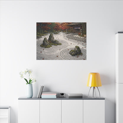 Autumn Rock Garden Ukiyo E Inspired Canvas Art | Peaceful Decor