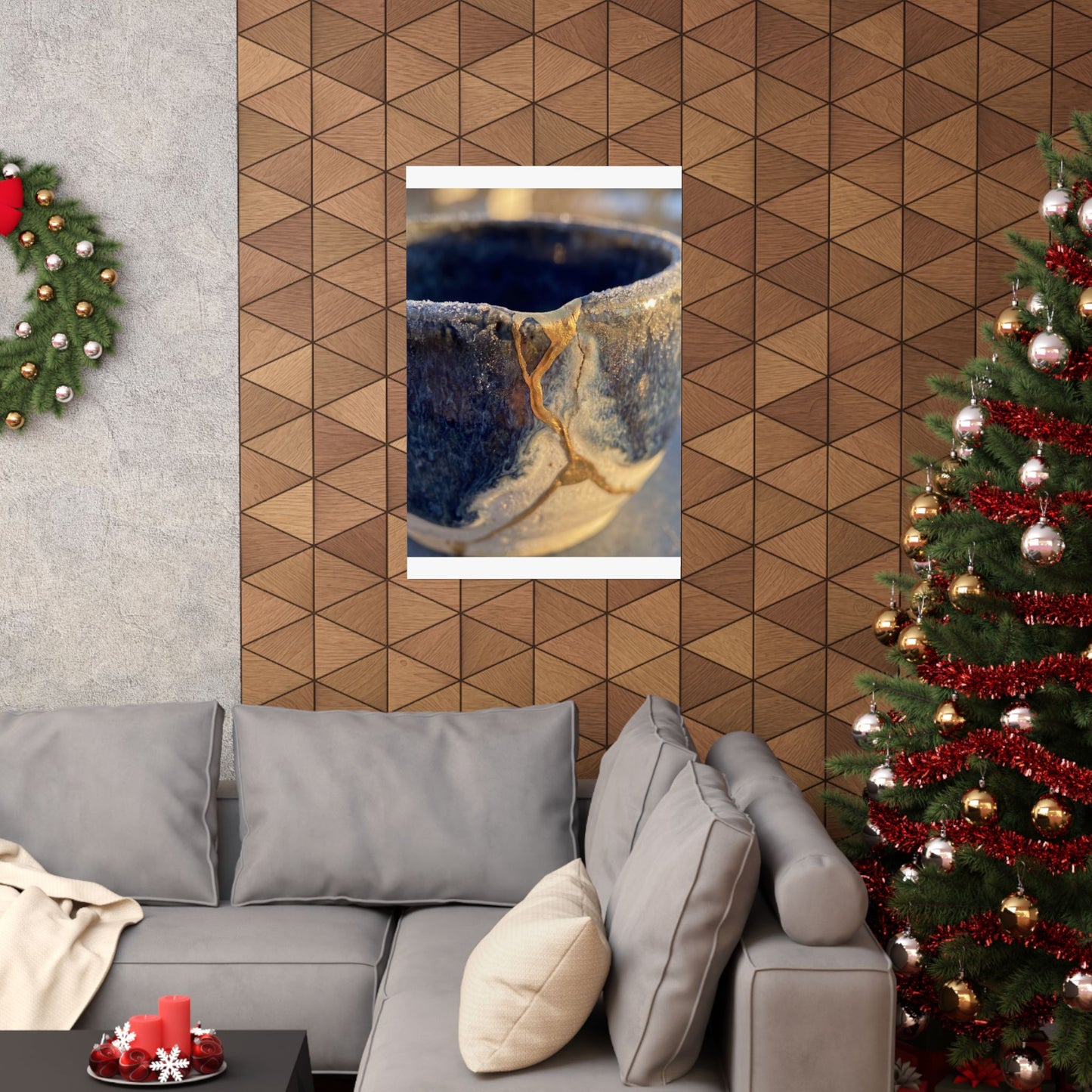 Kintsugi Ceramic Bowl in Golden Hour | Gold Vein Wall Art Print