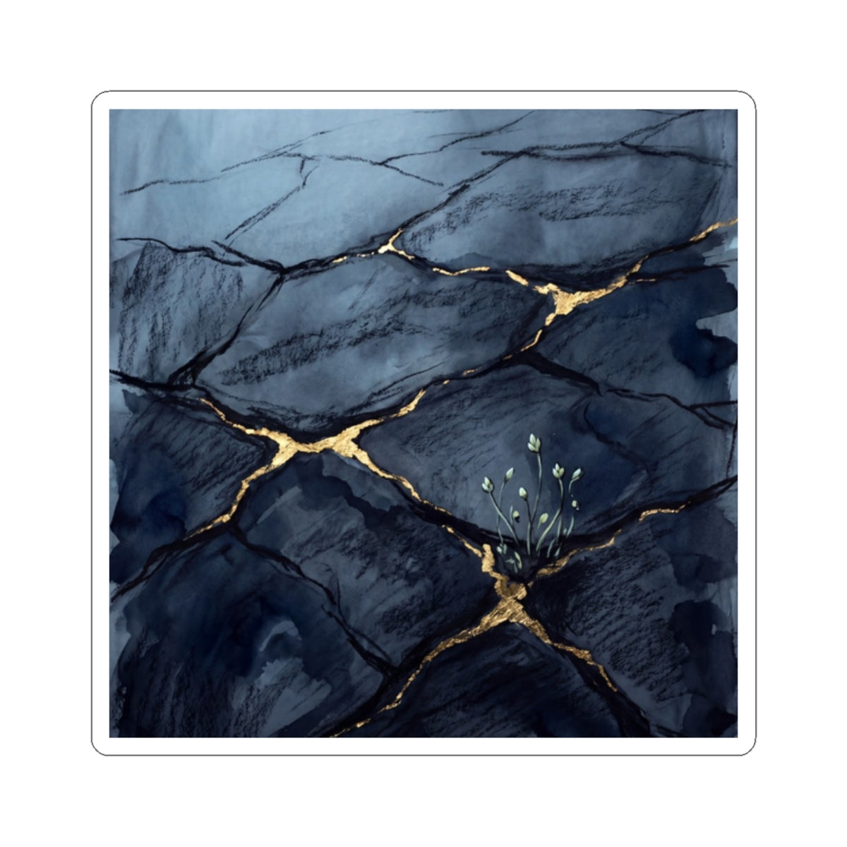 Cracked Earth Charcoal Ink Sticker | Atmospheric Dark Japandi Art Art Print