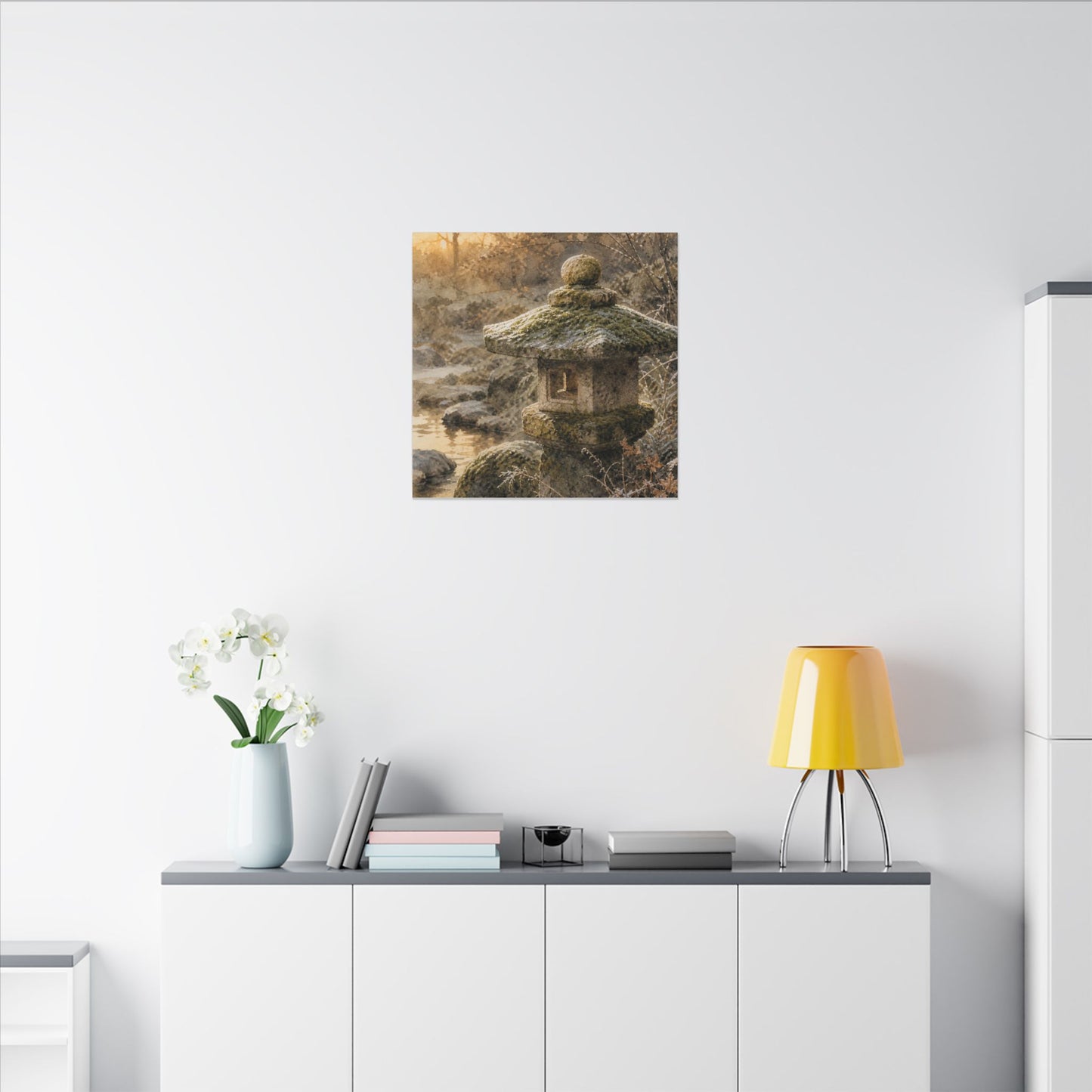 Winter Stone Lantern Watercolor Canvas Art | Earthy Decor