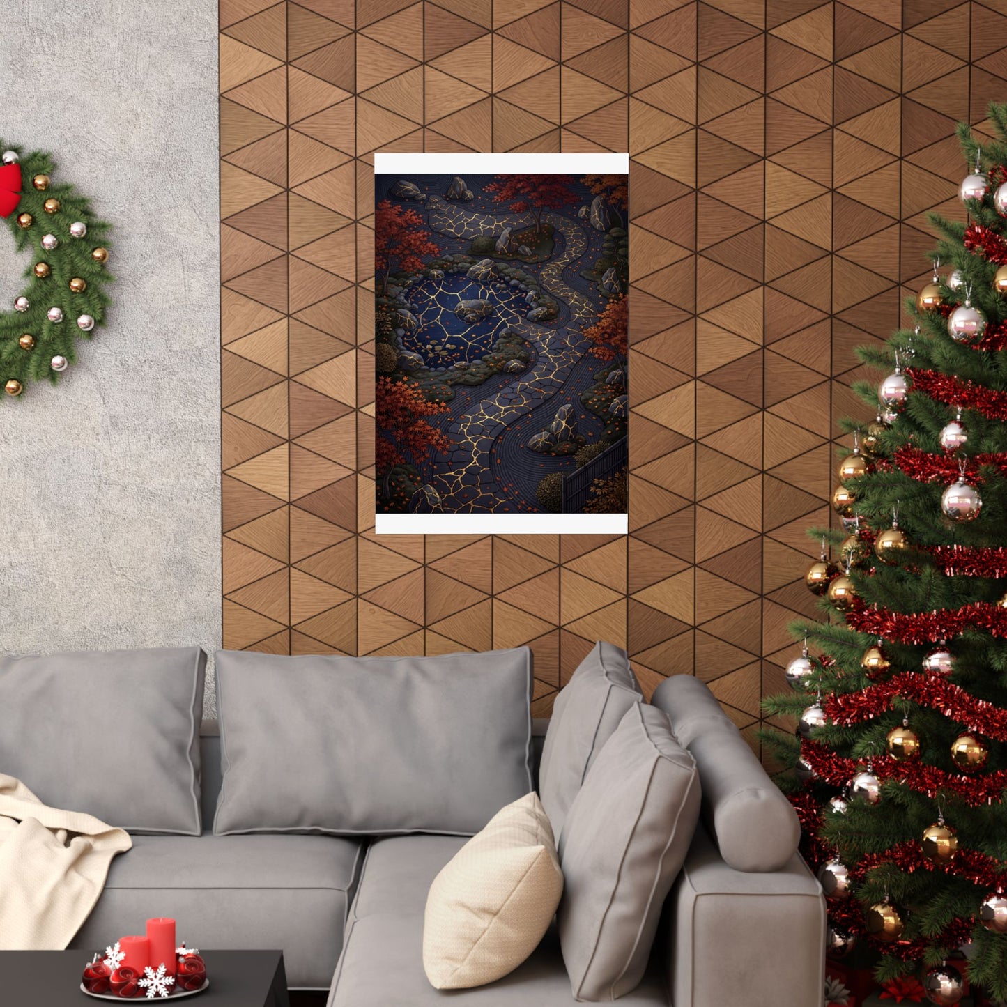 Moonlit Garden Wall Art Print | Autumn Kintsugi Gold Vein Art