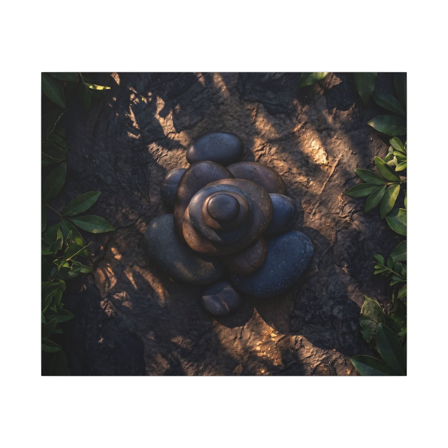 Ma River Stones Canvas Art - Dark Japandi Dark Texture
