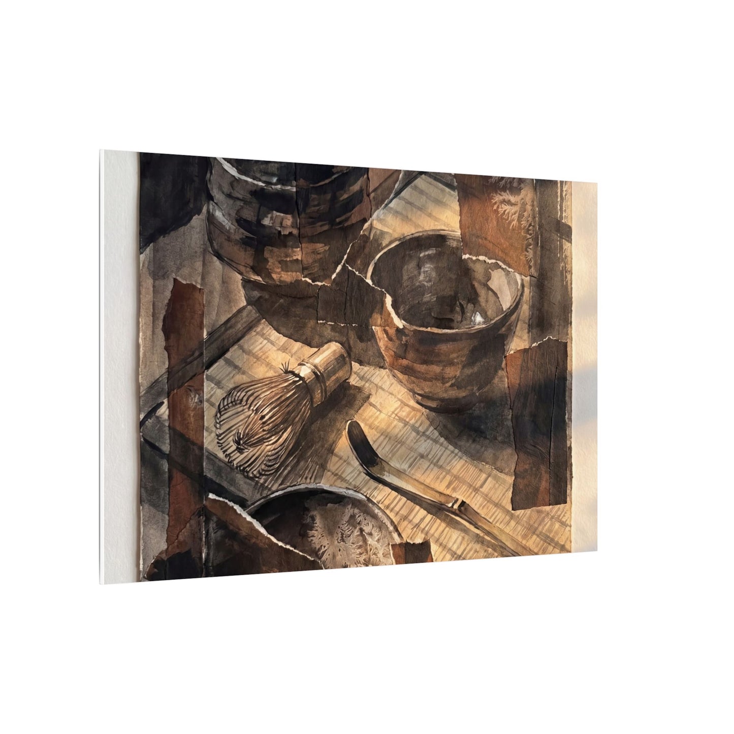 Tea Ceremony Charcoal Ink Canvas Art | Luxurious Dark Japandi Art