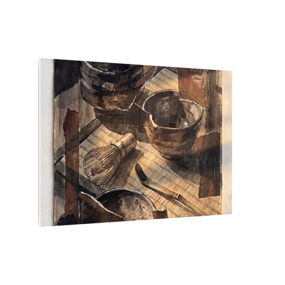 Tea Ceremony Charcoal Ink Canvas Art | Luxurious Dark Japandi Art
