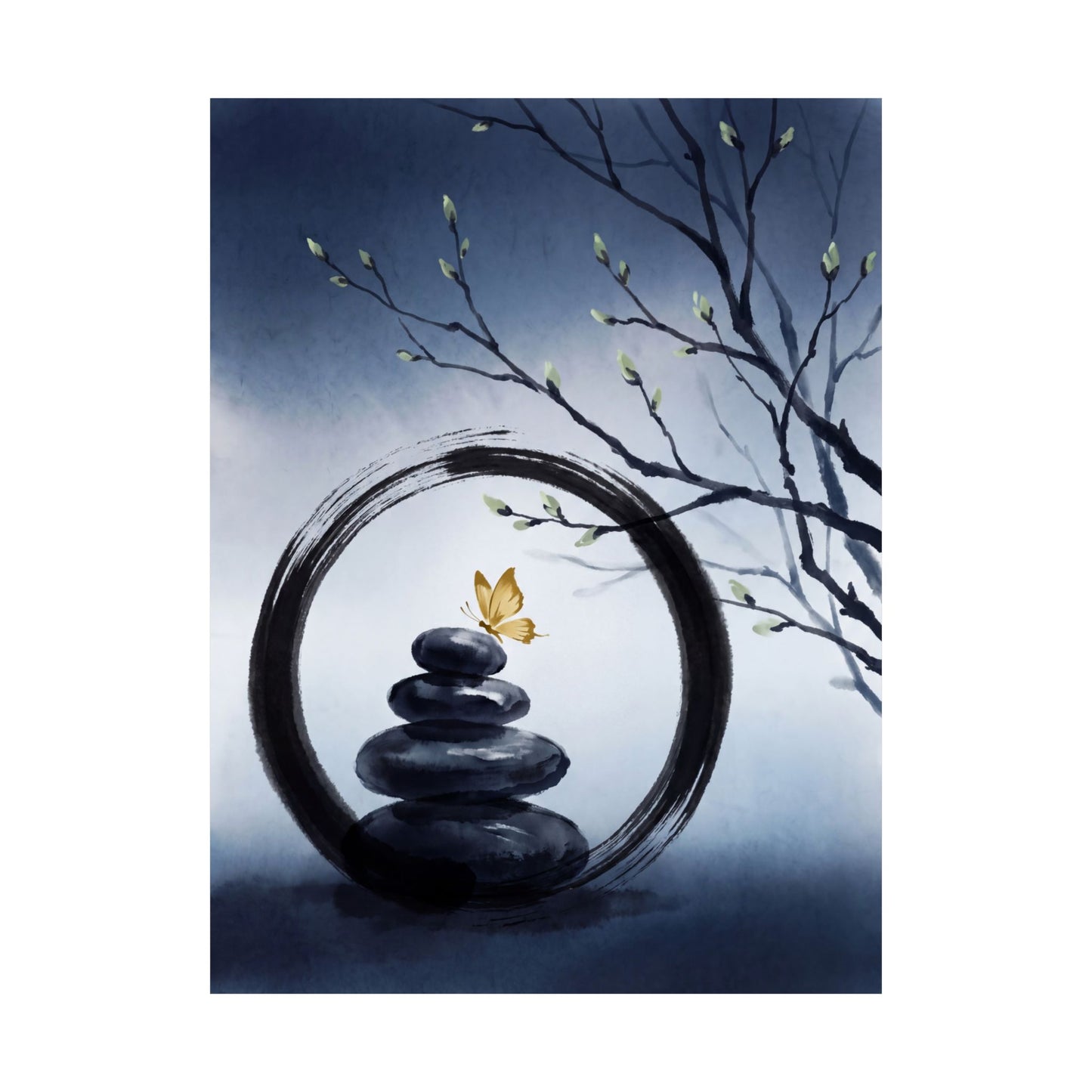 Zen River Stones in Dawn | Enso Wall Art Print