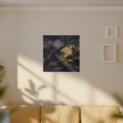 Dark Japandi Moonlit Garden in Golden Hour | Charcoal Ink Canvas Art
