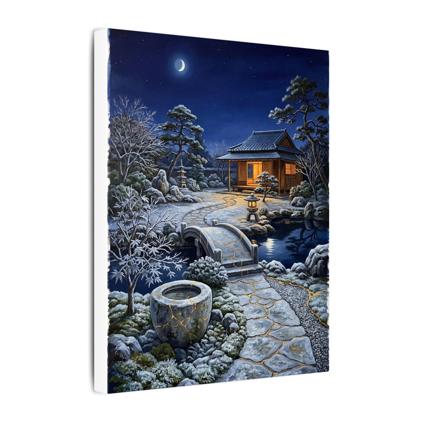 Moonlit Garden Winter Canvas Art | Kintsugi Artful Design