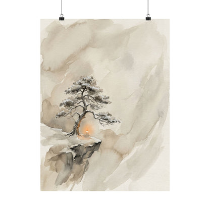 Warm Pine Tree Wall Art Print - Watercolor Japandi