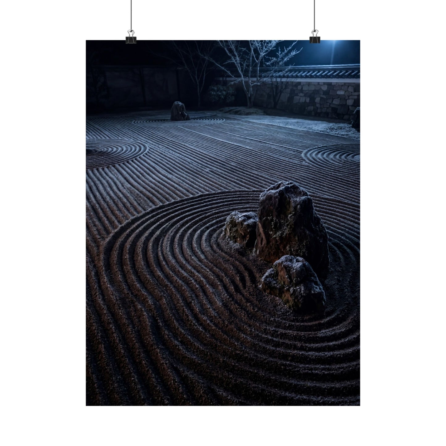 Bold Rock Garden Wall Art Print - Moody Minimal Dark Japandi