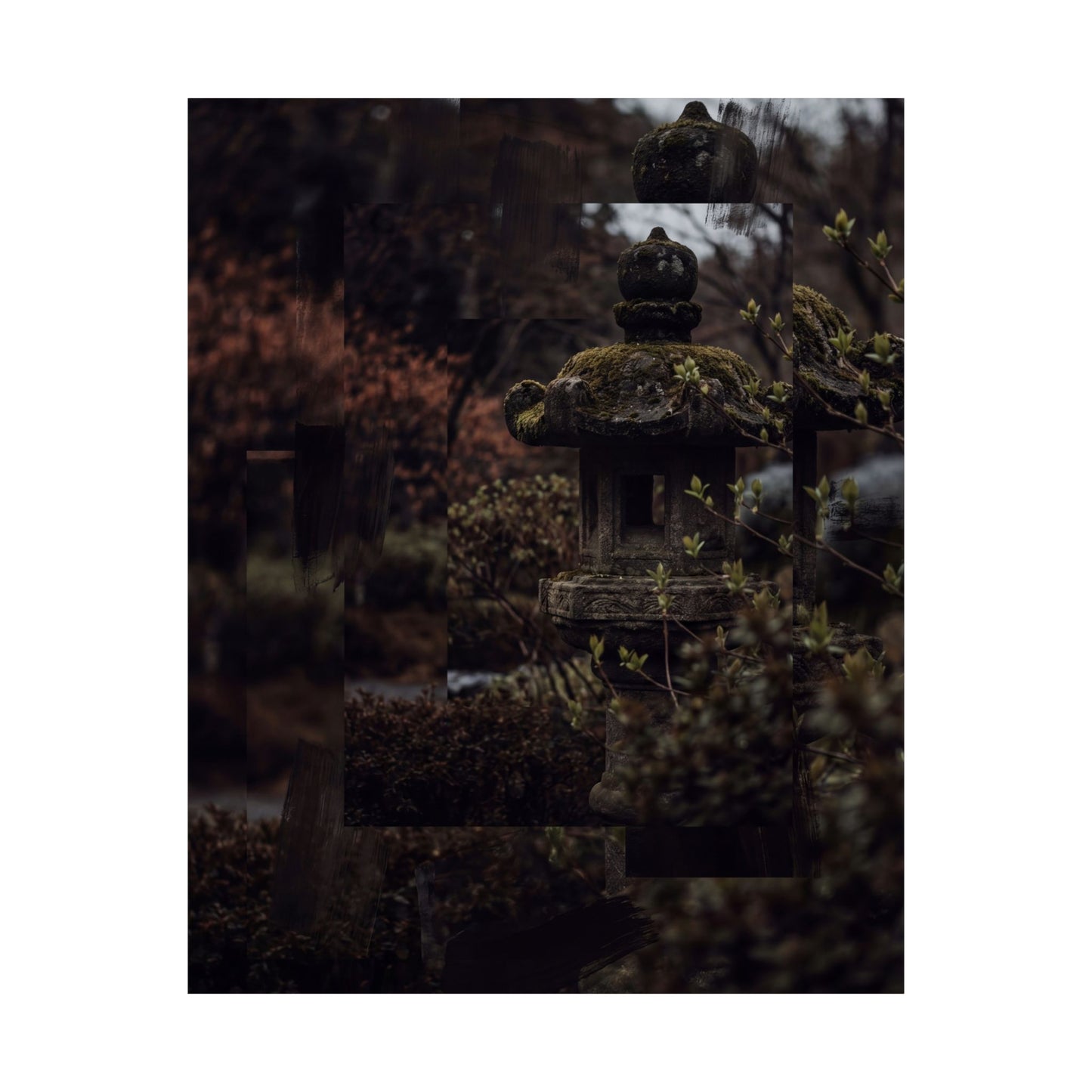 Stone Lantern Shadow Zen Wall Art Print | Luxurious Dark Japandi Art