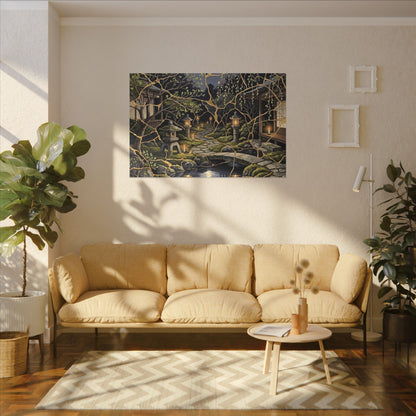 Kintsugi Moonlit Garden in Candlelight | Gold Vein Canvas Art