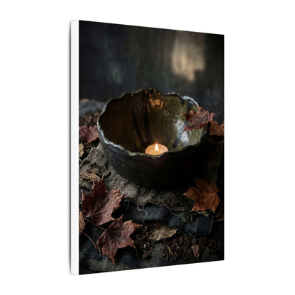 Candlelight Ceramic Bowl Canvas Art - Dark Japandi Kanso