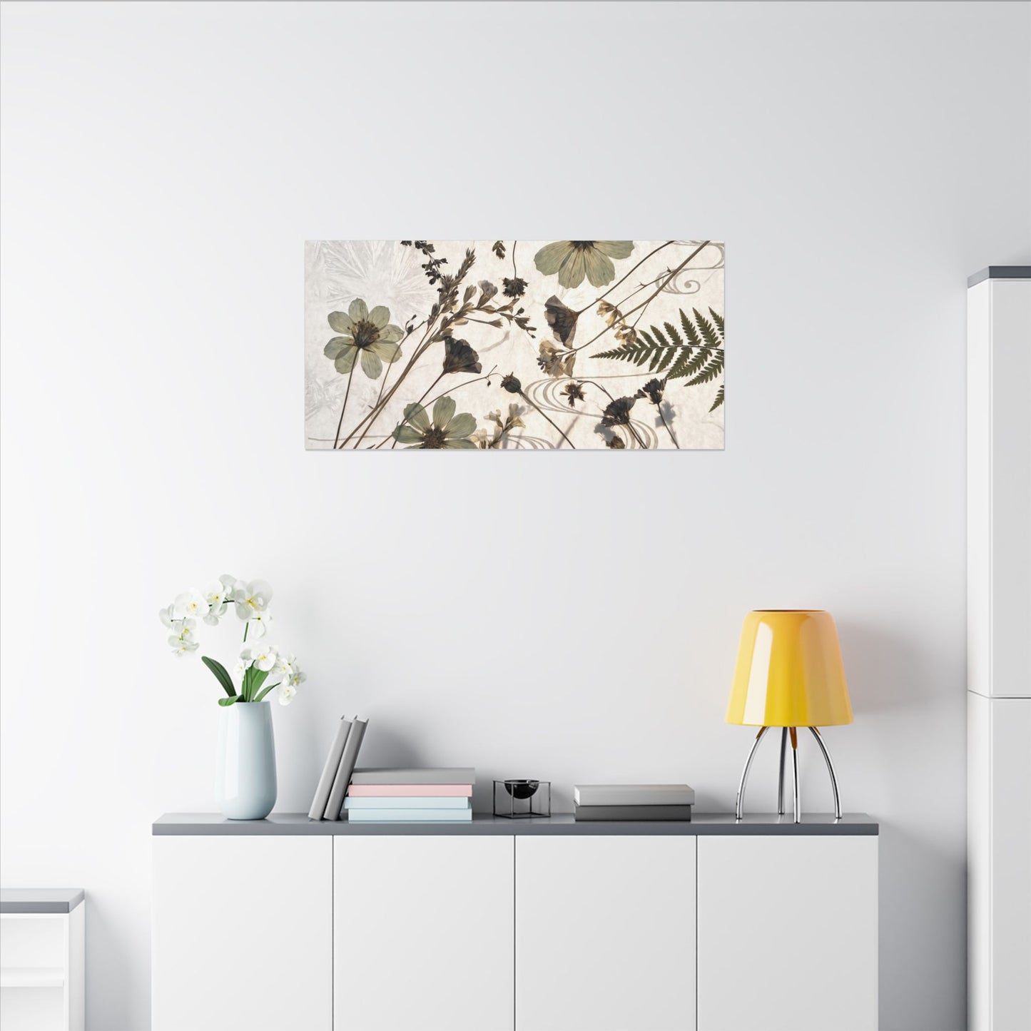 Japandi Dried Flowers in Golden Hour | Japanese Pattern Canvas Art
