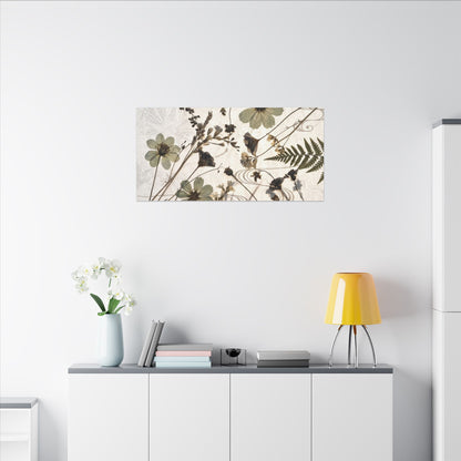 Japandi Dried Flowers in Golden Hour | Japanese Pattern Canvas Art