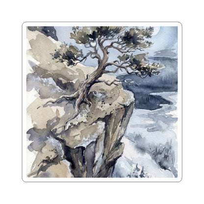 Winter Pine Tree Watercolor Sticker | Neutral Decor Art Print