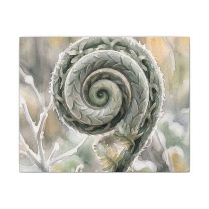 Winter Fern Unfurling Watercolor Canvas Art | Cozy Decor