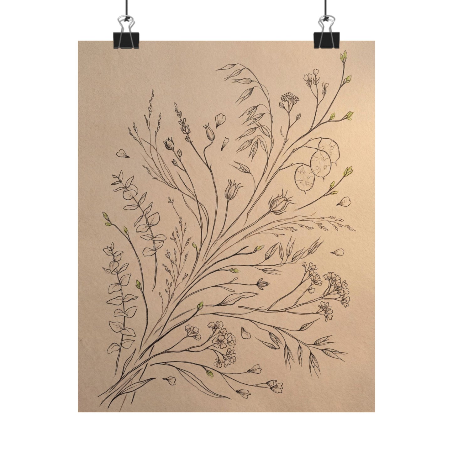 Warm Dried Flowers Wall Art Print - Minimal Line Japandi Art Print