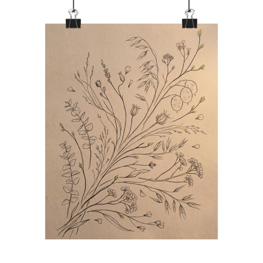 Warm Dried Flowers Wall Art Print - Minimal Line Japandi Art Print