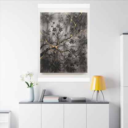 Kanso Cherry Blossom Canvas Art - Kintsugi Crackle Gold