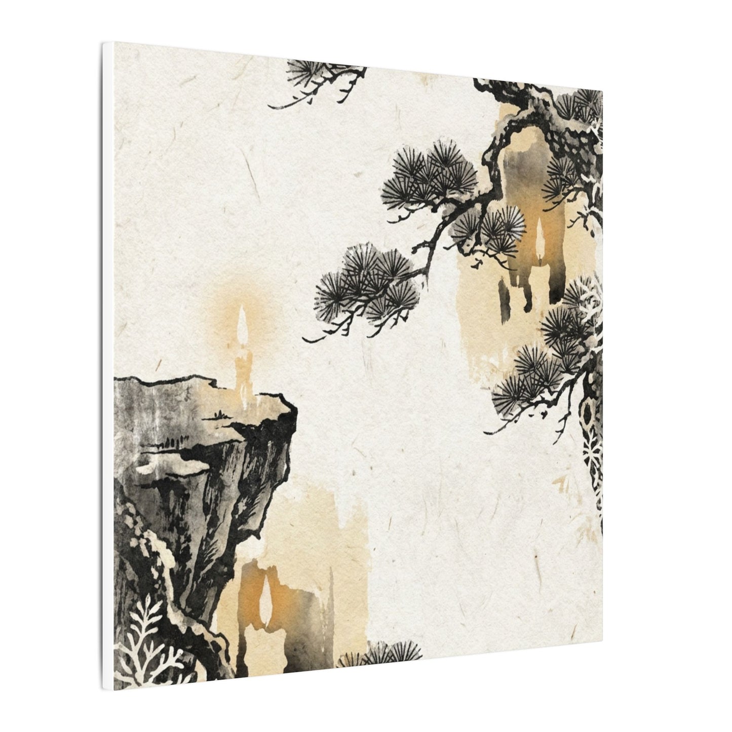 Japandi Pine Tree in Candlelight | Japanese Pattern Canvas Art