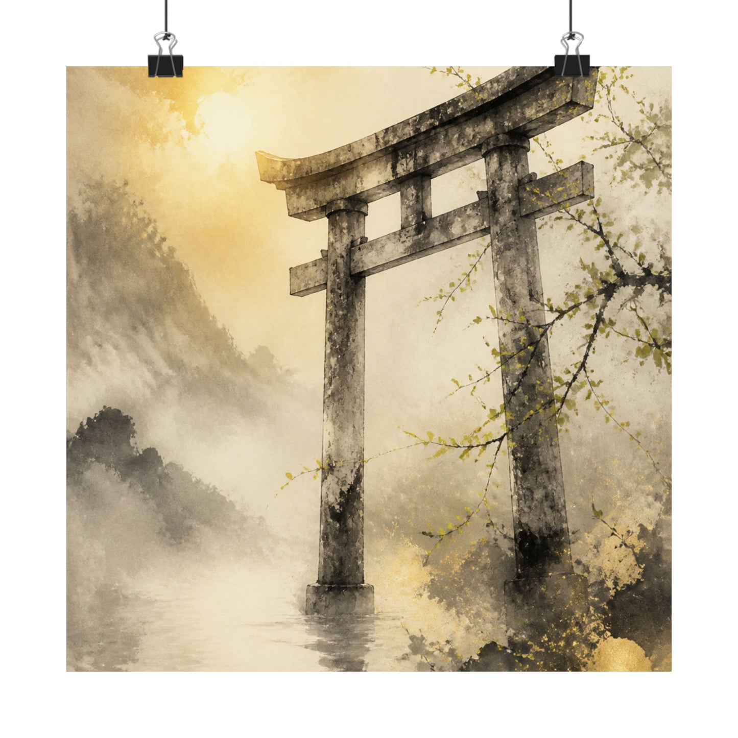 Torii Gate Wall Art Print | Spring Zen Sumi E Art