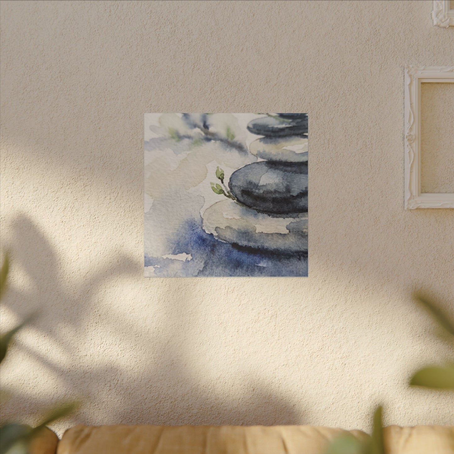 River Stones Watercolor Canvas Art | Cozy Japandi Art
