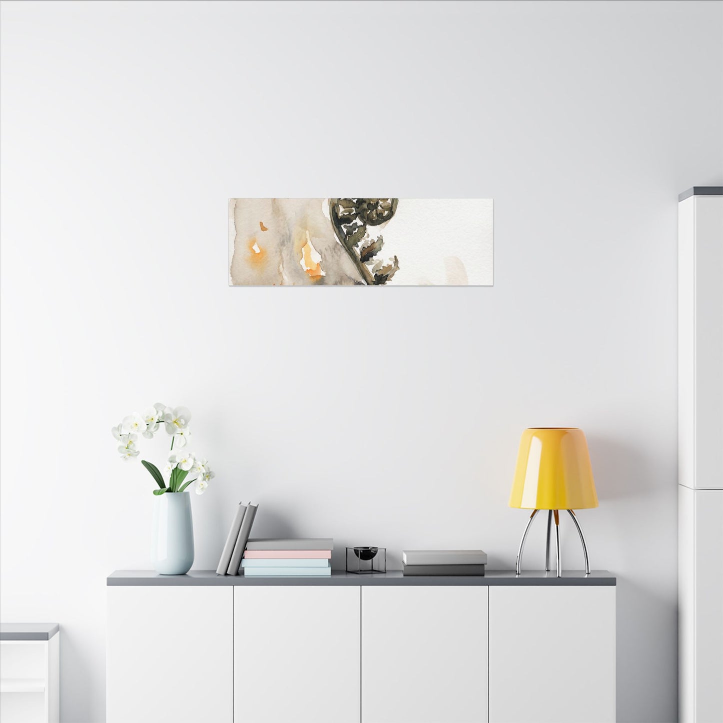 Fern Unfurling Watercolor Canvas Art | Earthy Japandi Art