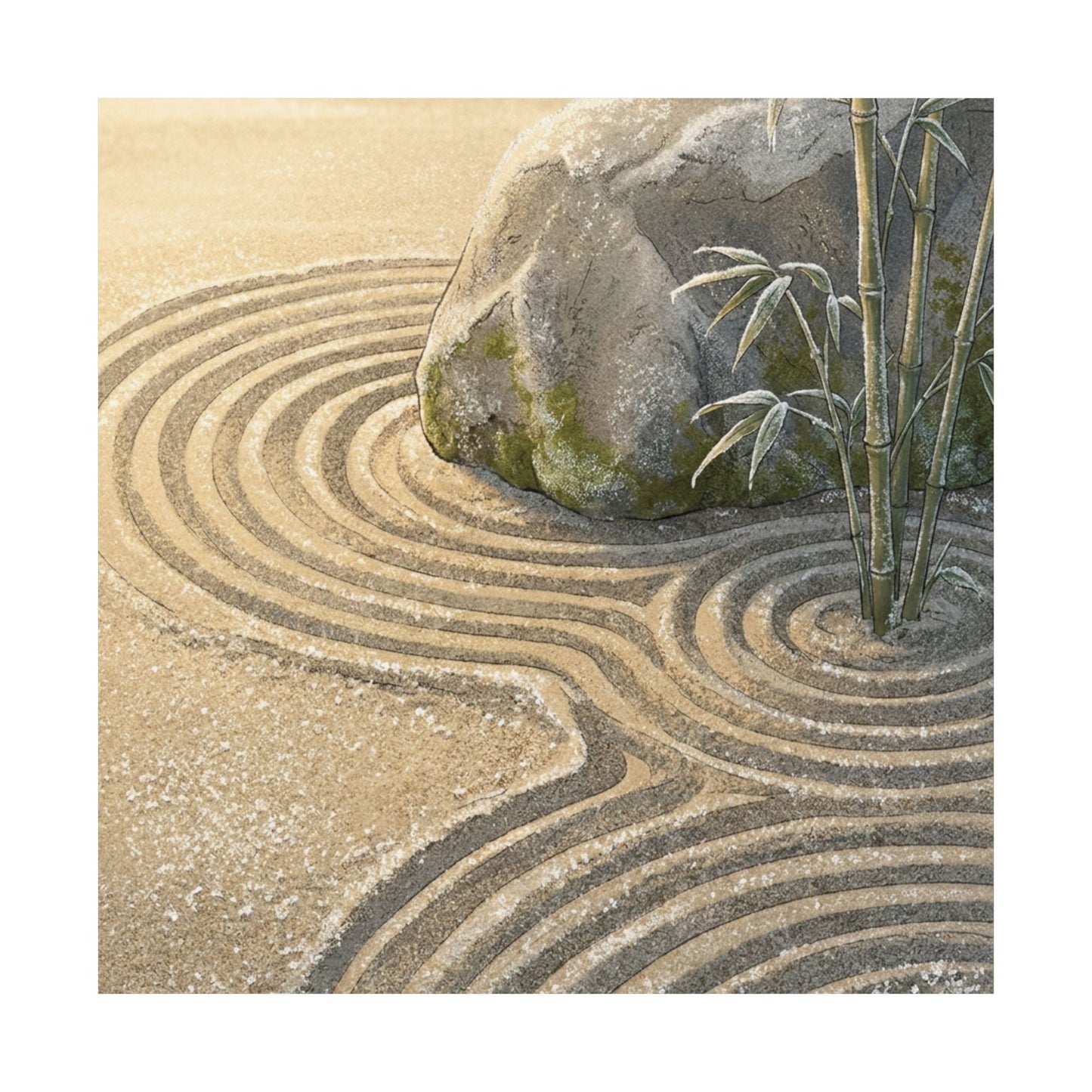 Rock Garden Ukiyo E Inspired Wall Art Print | Peaceful Zen Art