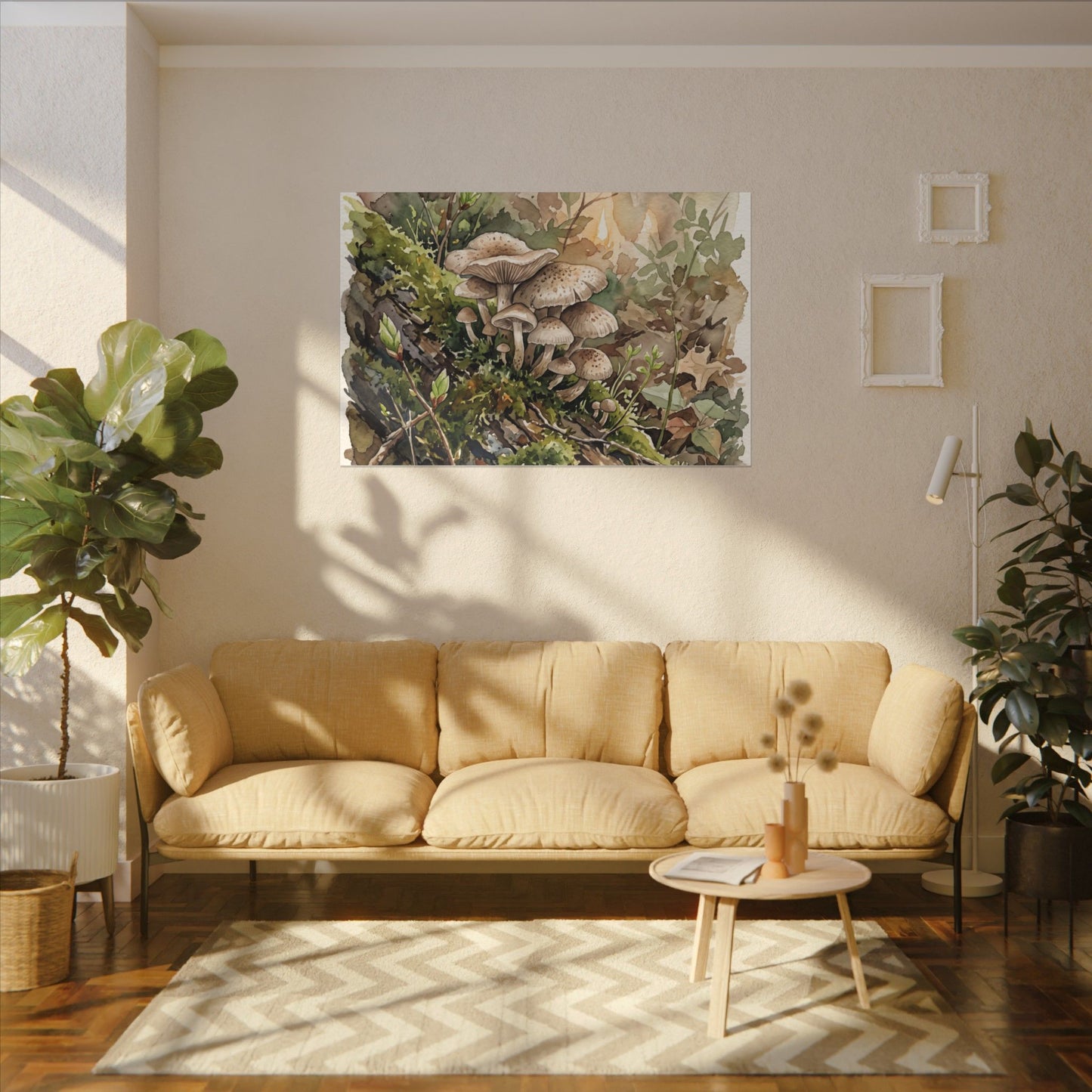 Wild Mushrooms Canvas Art | Spring Japandi Watercolor Art