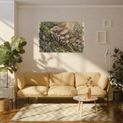 Wild Mushrooms Canvas Art | Spring Japandi Watercolor Art