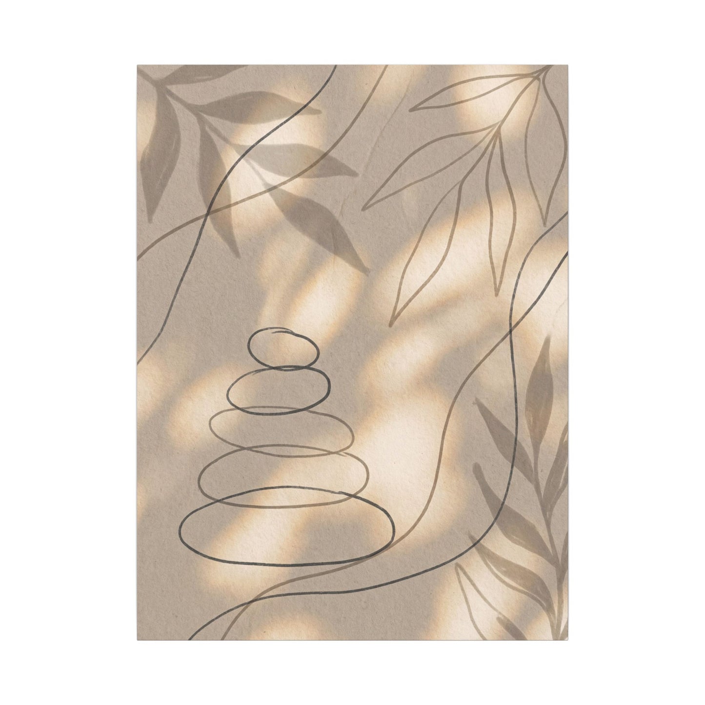River Stones Minimal Line Canvas Art | Earthy Japandi Art