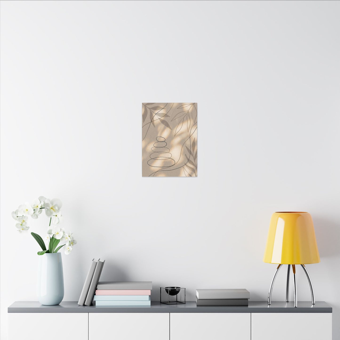 River Stones Minimal Line Canvas Art | Earthy Japandi Art