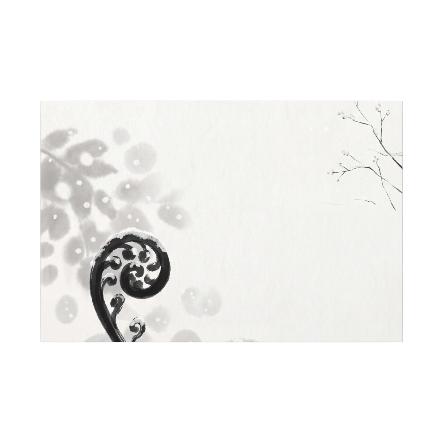 Winter Fern Unfurling Ukiyo E Inspired Canvas Art | Peaceful Decor