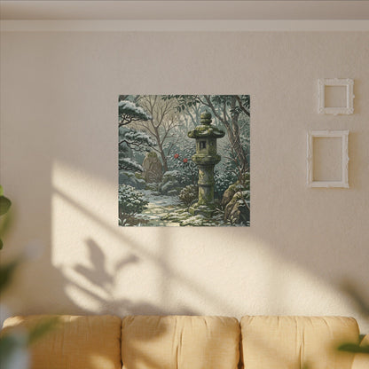 Stone Lantern Winter Canvas Art | Japandi Warm Design