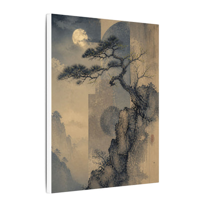 Japandi Pine Tree in Moonlight | Japanese Pattern Canvas Art