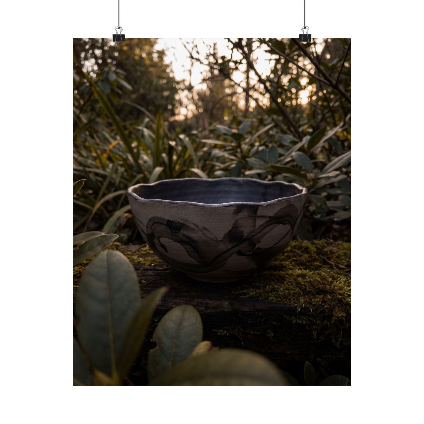 Seijaku Ceramic Bowl Wall Art Print - Dark Japandi Charcoal Ink