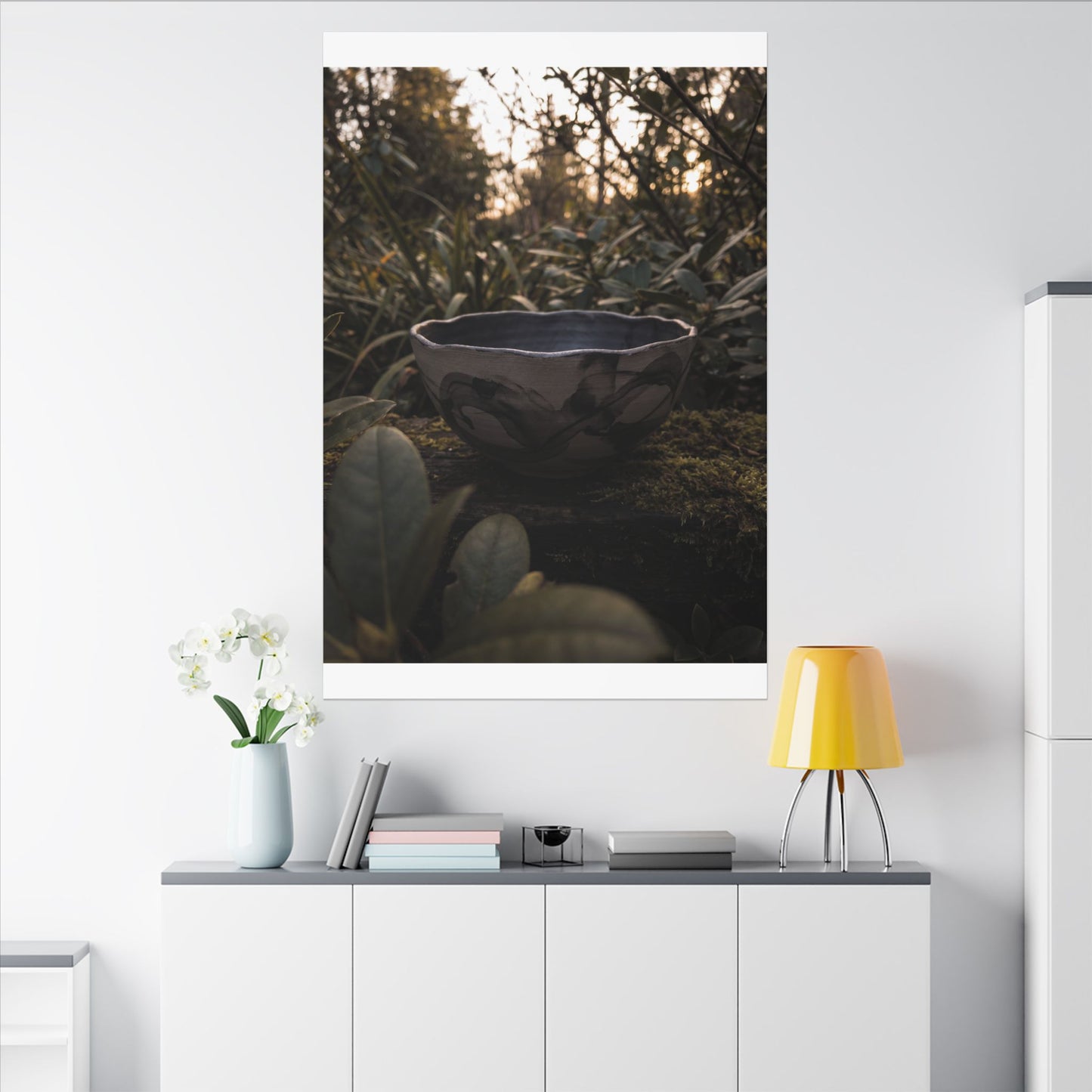 Ceramic Bowl Canvas Art | Summer Dark Japandi Charcoal Ink Art