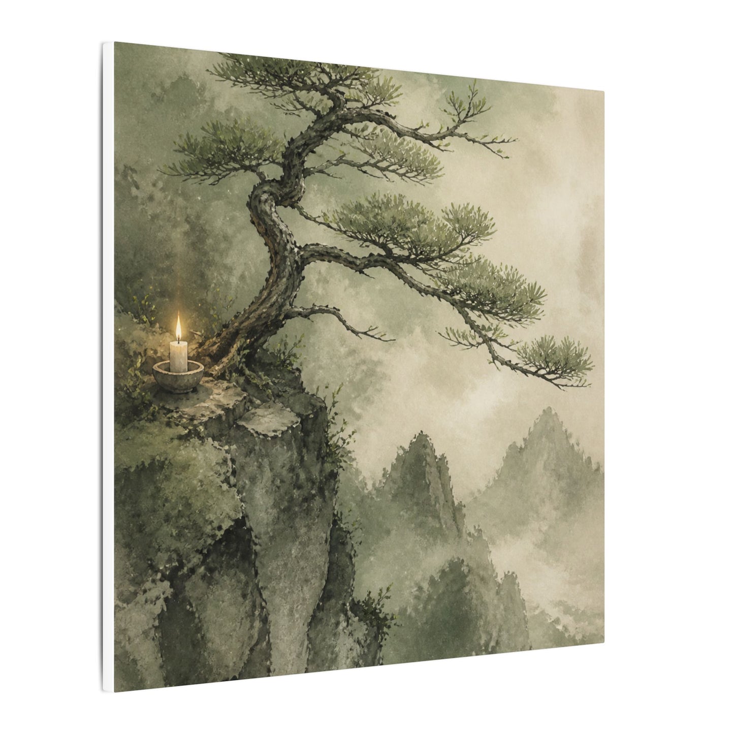 Candlelight Pine Tree Canvas Art - Japandi Kanso