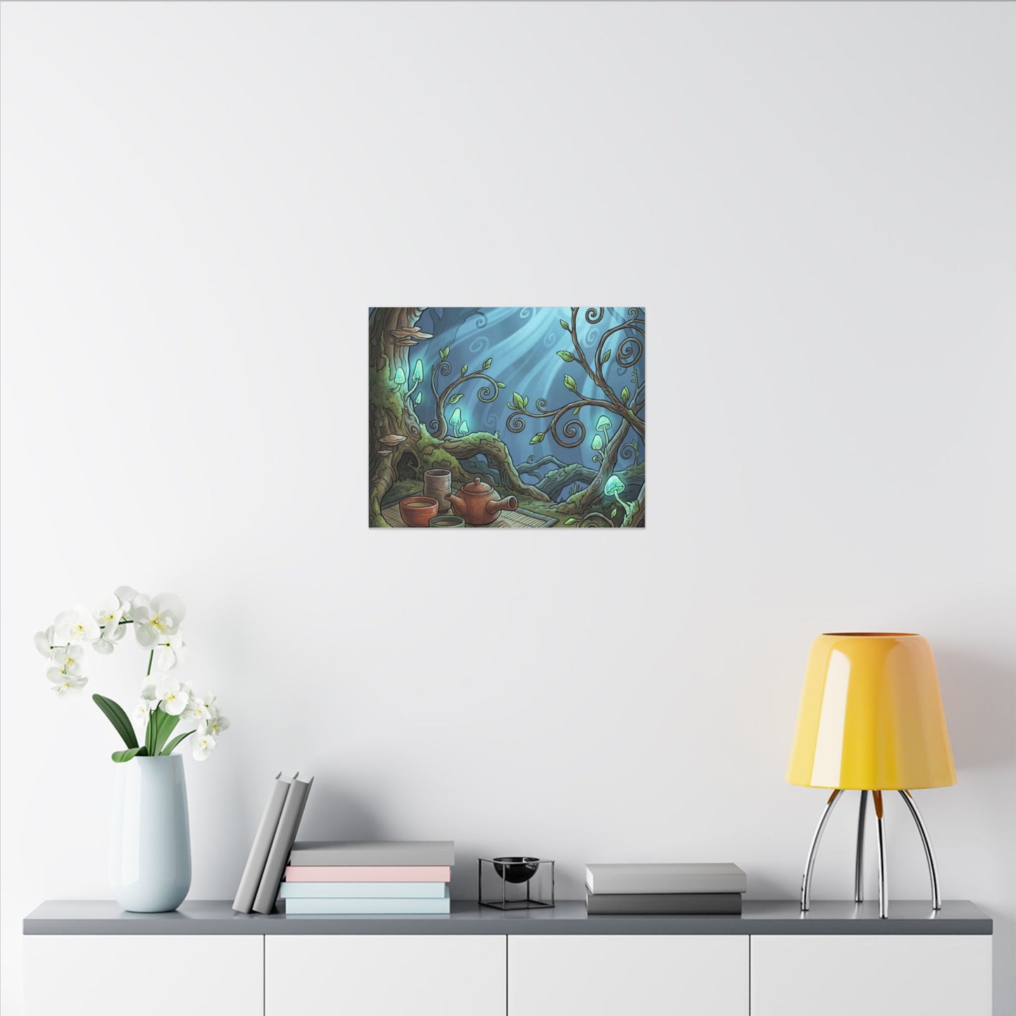 Spring Tea Ceremony Forest Whimsy Canvas Art | Cozy Decor