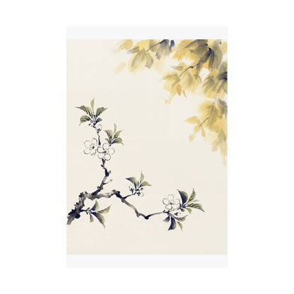 Zen Cherry Blossom in Golden Hour | Sumi E Wall Art Print
