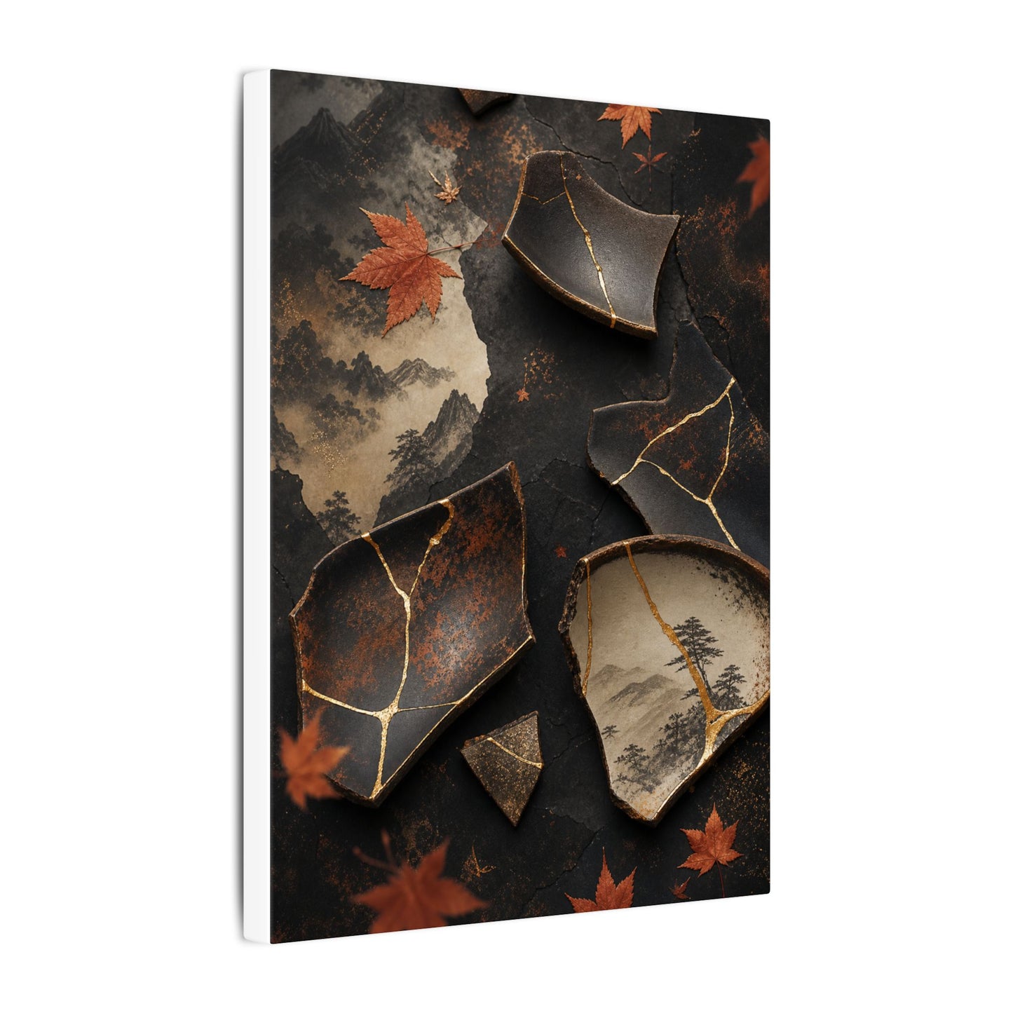 Broken Pottery Gold Vein Canvas Art | Philosophical Kintsugi Art