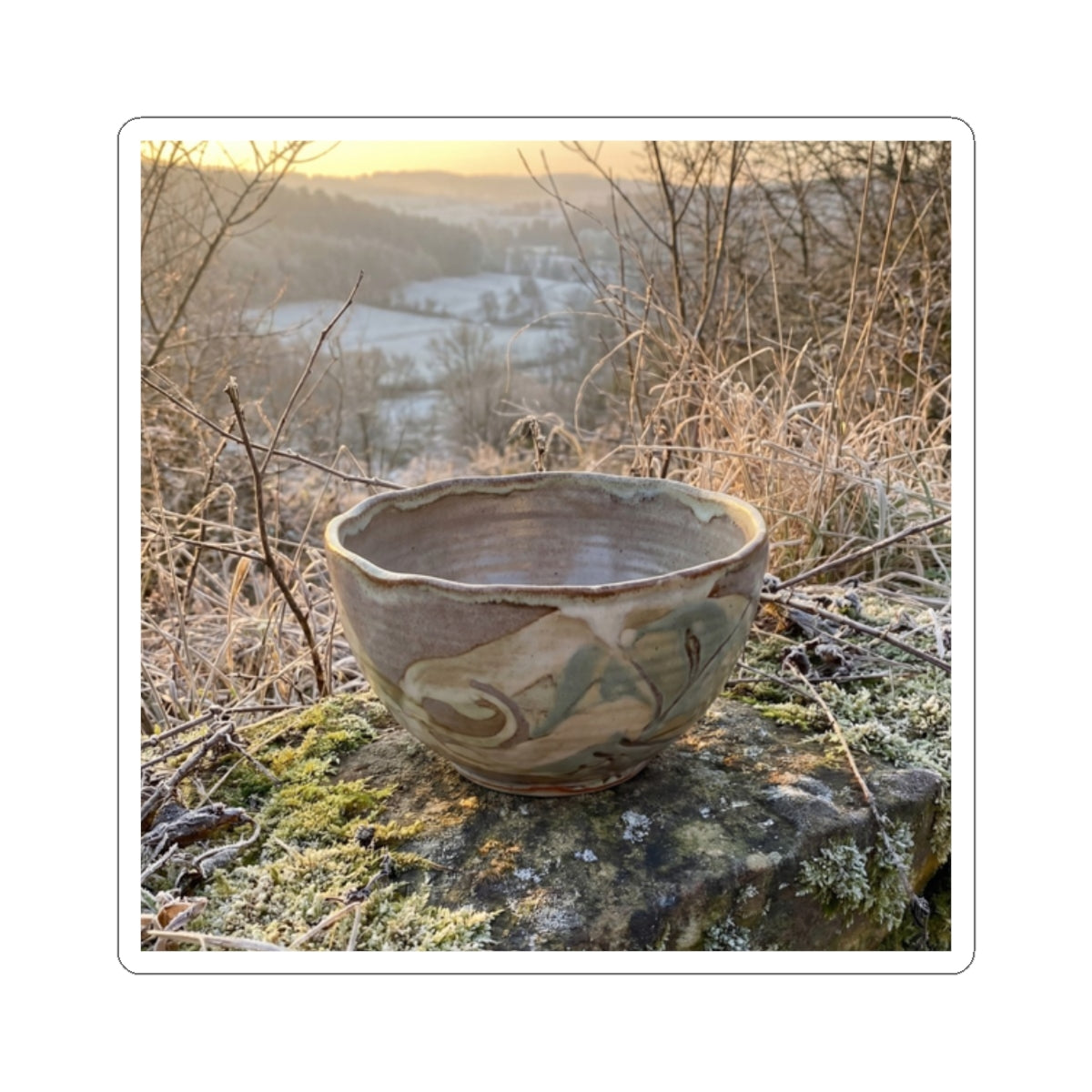 Cozy Ceramic Bowl Sticker - Japanese Pattern Japandi Art Print