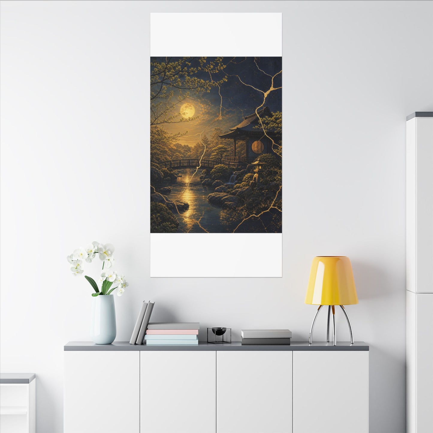 Spring Moonlit Garden Gold Vein Canvas Art | Resilient Decor